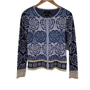 Icelandic Design Womens Zip Cardigan‎ Sweater S Wool Blend Colorful Nordic Print